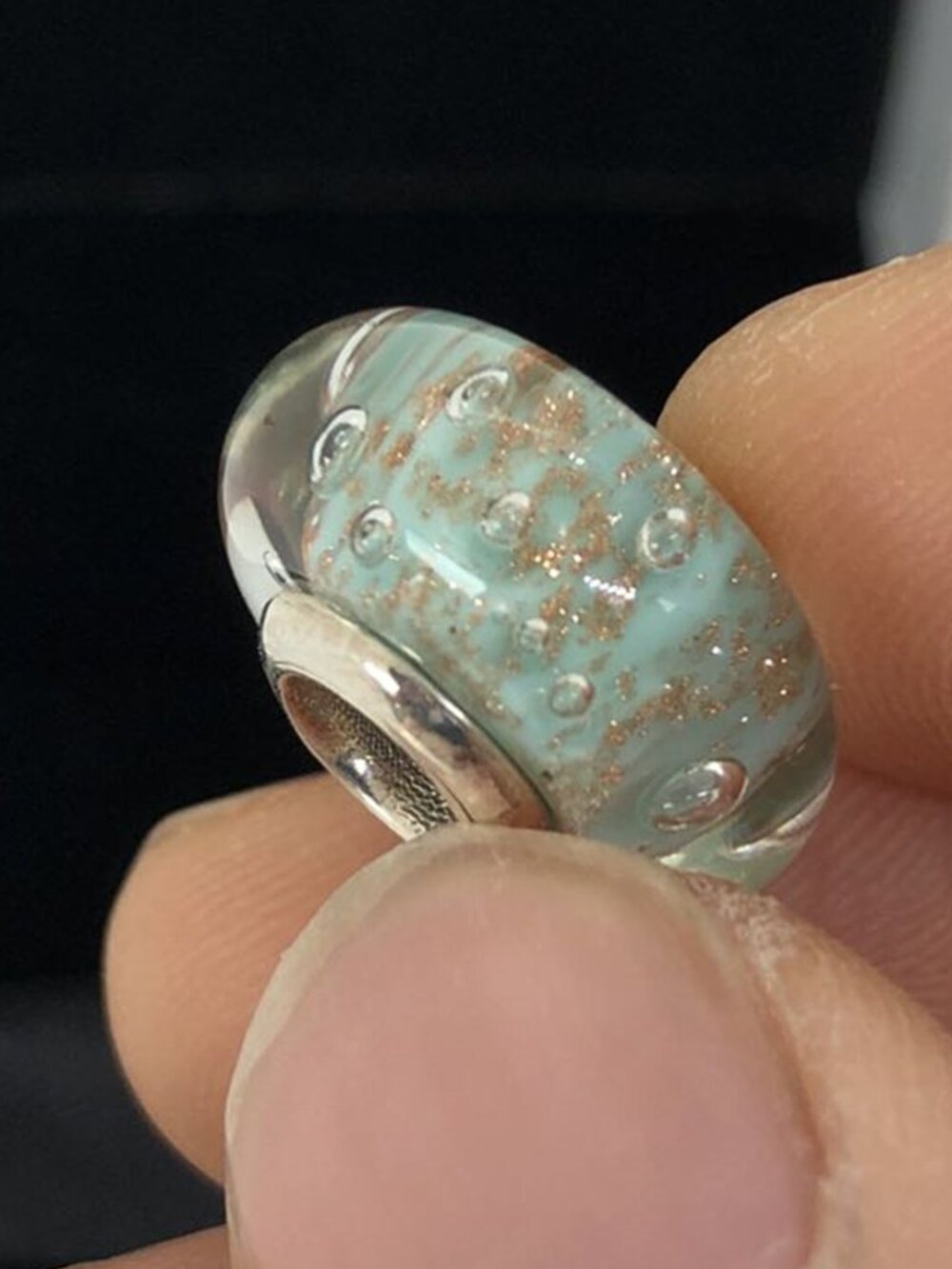 👍👍Pandora Touch Of Color Charm Mint Glitter Charm Murano Glass Jewelry